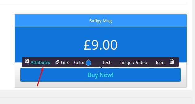Attributes menu of Woocommerce Pricing table editor