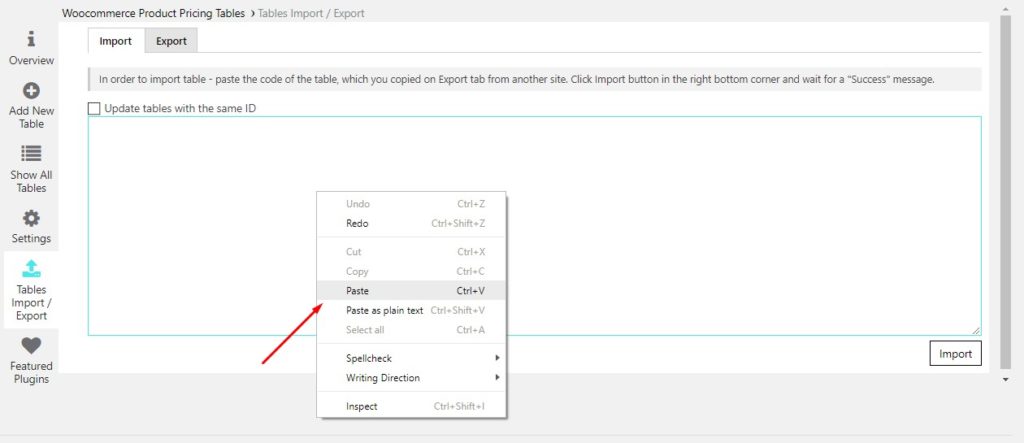 Tab for WooCommerce Pricing Table Import