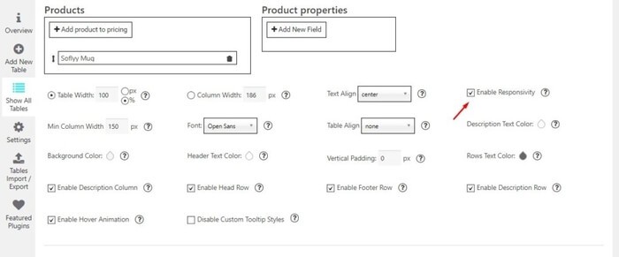Enable responsive mode in Woocommerce Pricing Table plugin