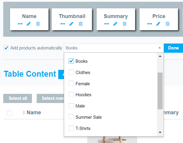 Adding Products to a Table