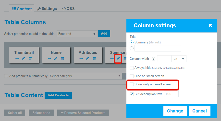 Column Settings