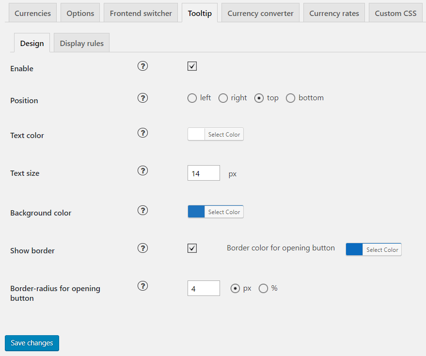 Tooltip settings