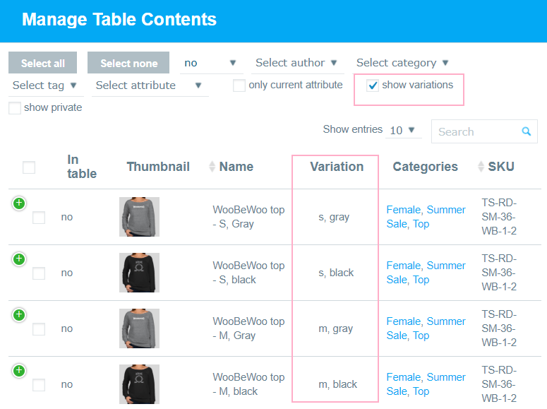 Adding Products to a Table