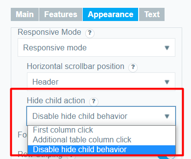 Hide Child Action