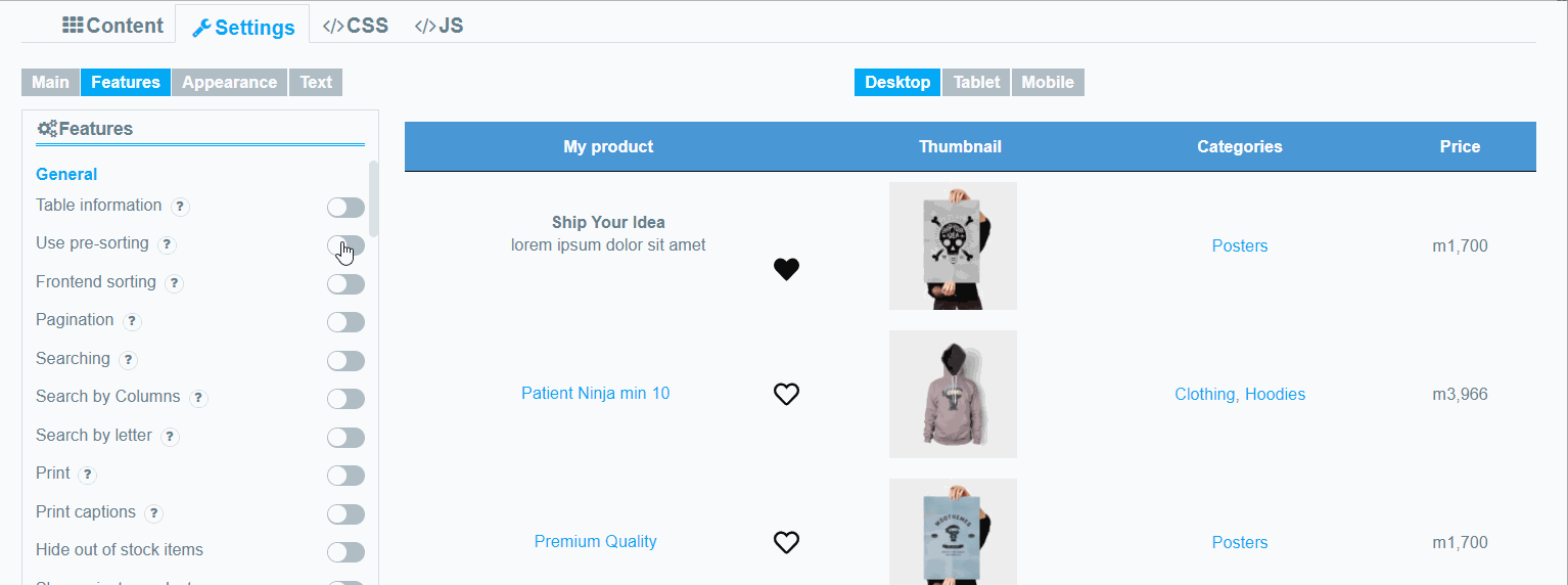 Manual order