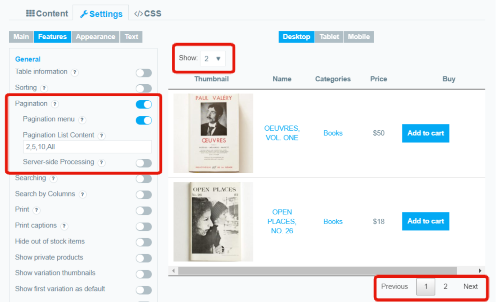 Pagination