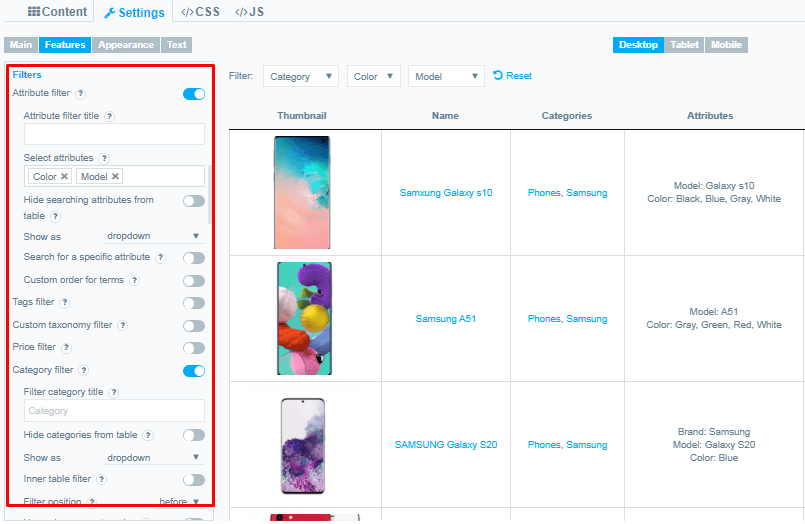 Attribute and Category Filter