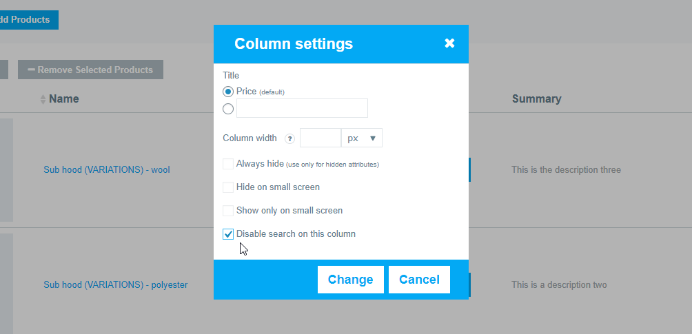 Disable search on this column 