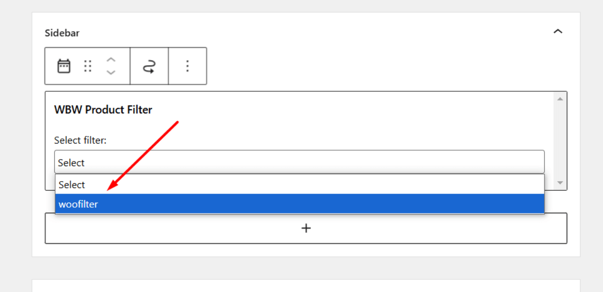 Select filter for widget
