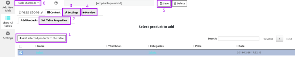 Customizing Product Table 