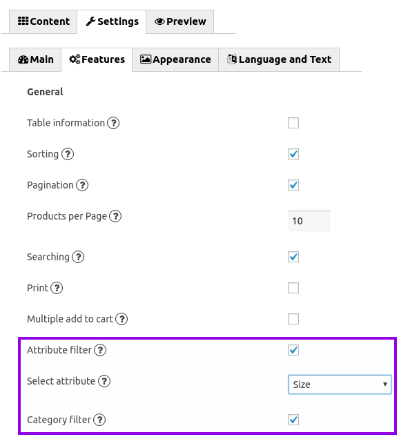 Filtering by attributes and categories