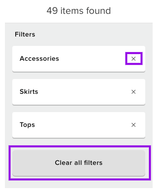 Displaying the selected filters - River Island