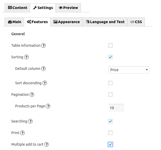 settings tab