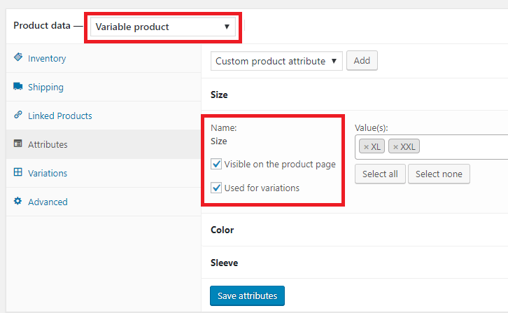  Attributes tab