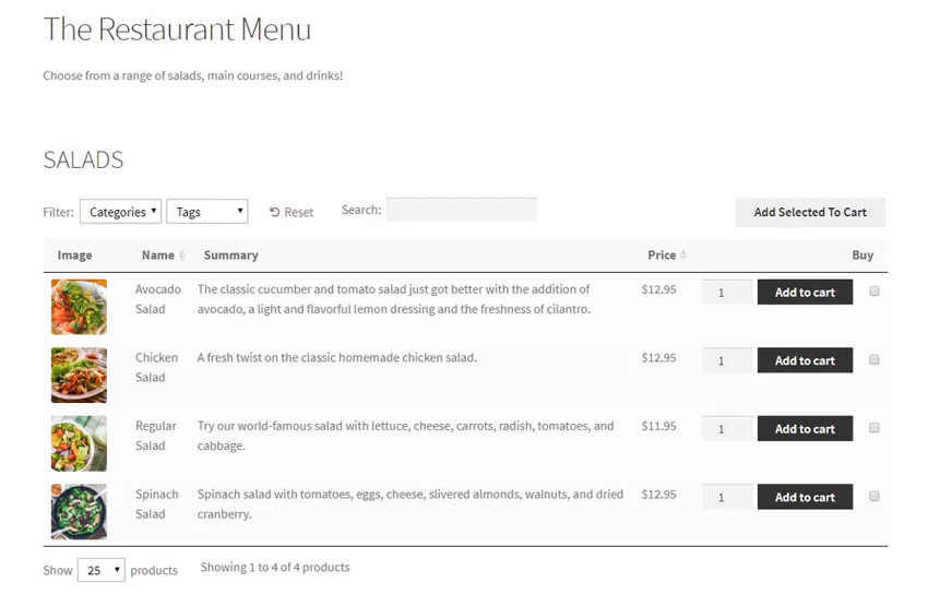 Restaurant menu plugin helps to create product tables