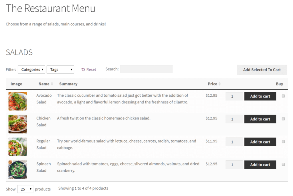 Restaurant menu plugin helps to create product tables