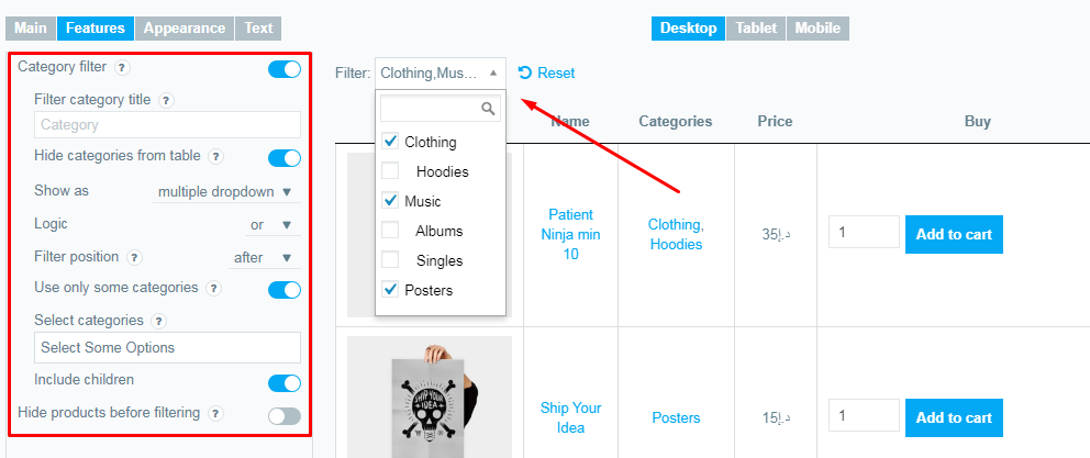 Multiselect for Filters