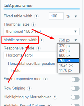 Mobile Screen width