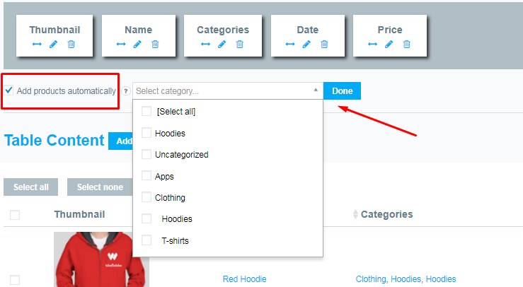Create your first product table