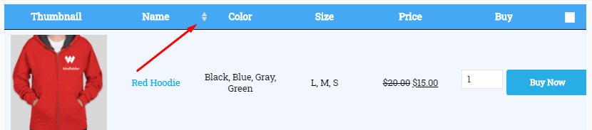 use attributes in a WooCommerce product table