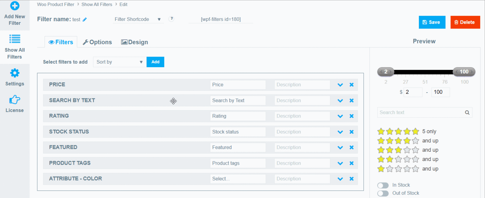 Arrange filters