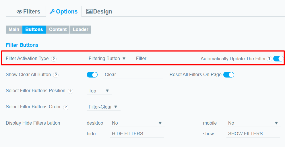 Filter buttons