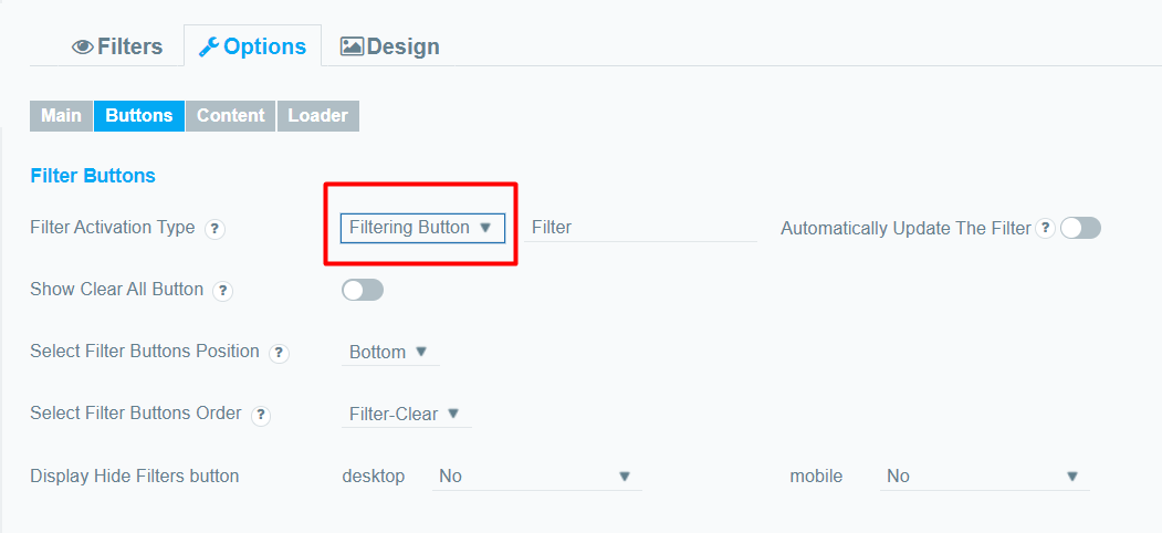Filtering button