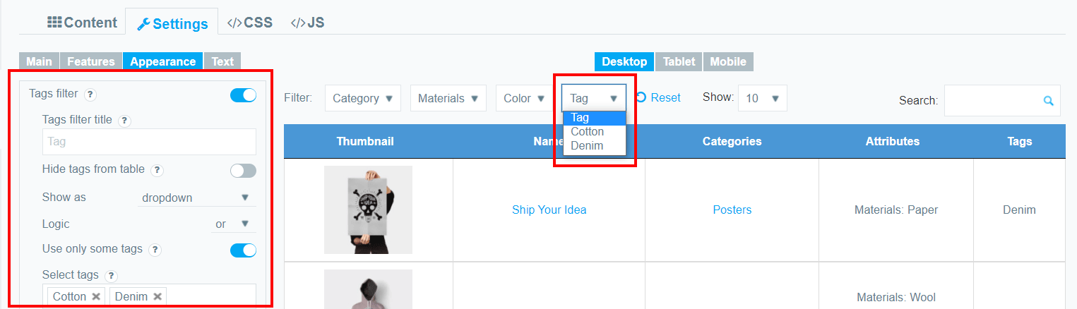 Tags Filter