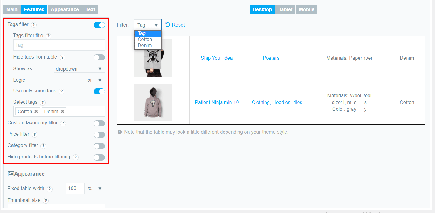 Tags Filter