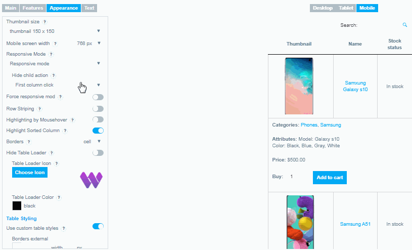 responsive child columns:
