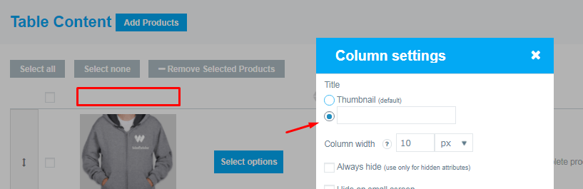 change / delete the title of columns 