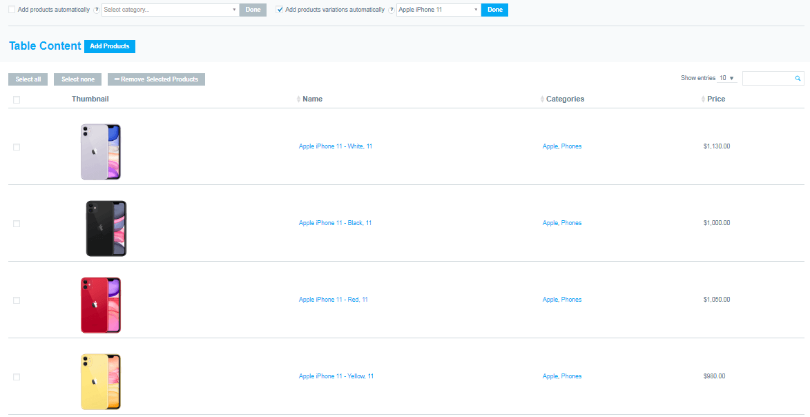 Add products variations automatically