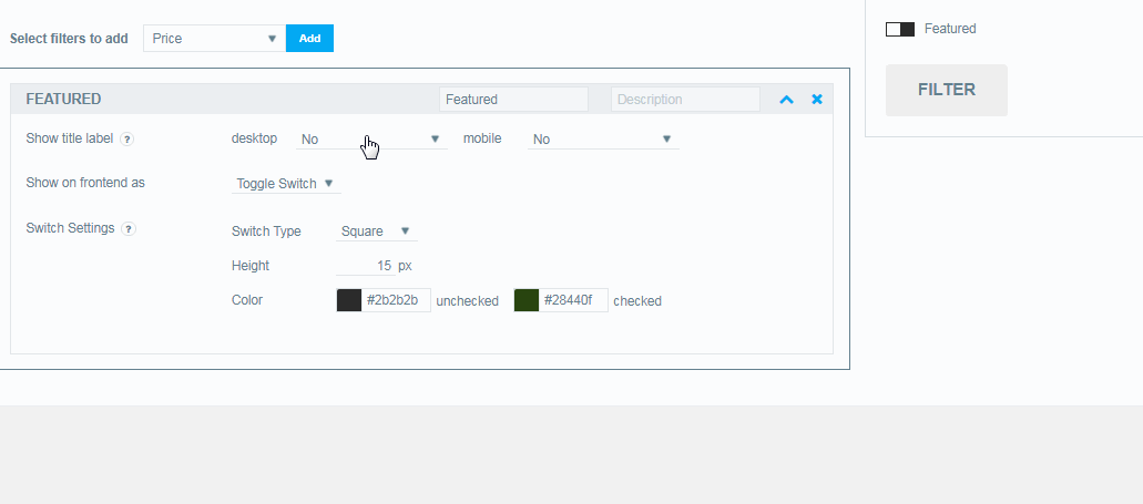 Featured Filter Settings