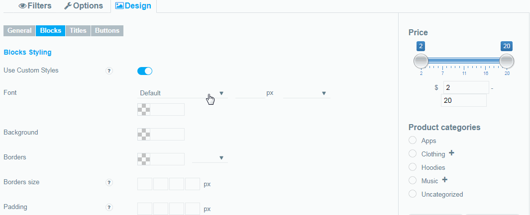 Style filter blocks