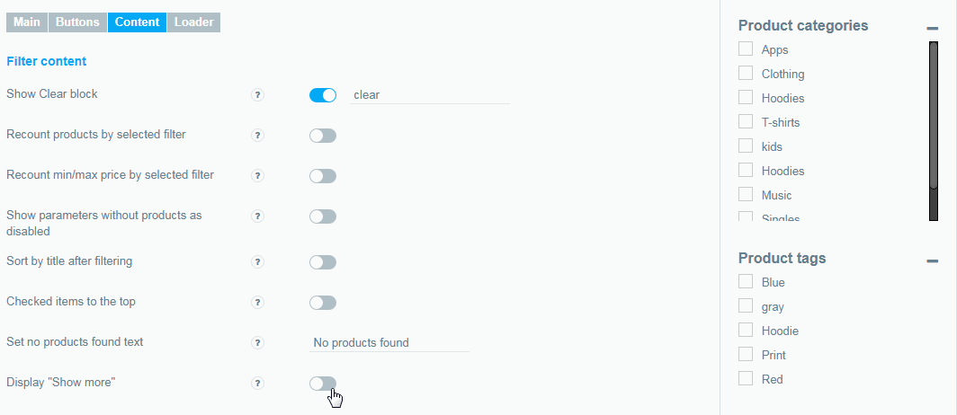 Show more product FIlter Content