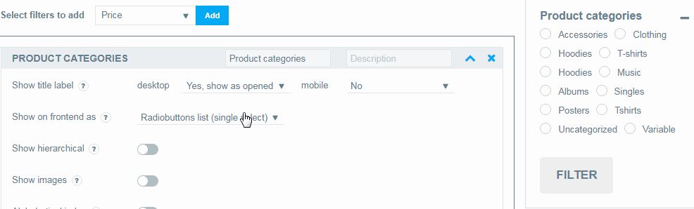 Product Categories Settings