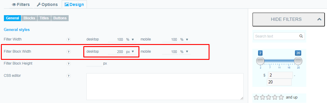 Filter and block Width