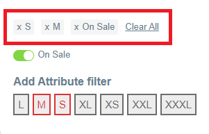 Display selected parameters of filters. product filter