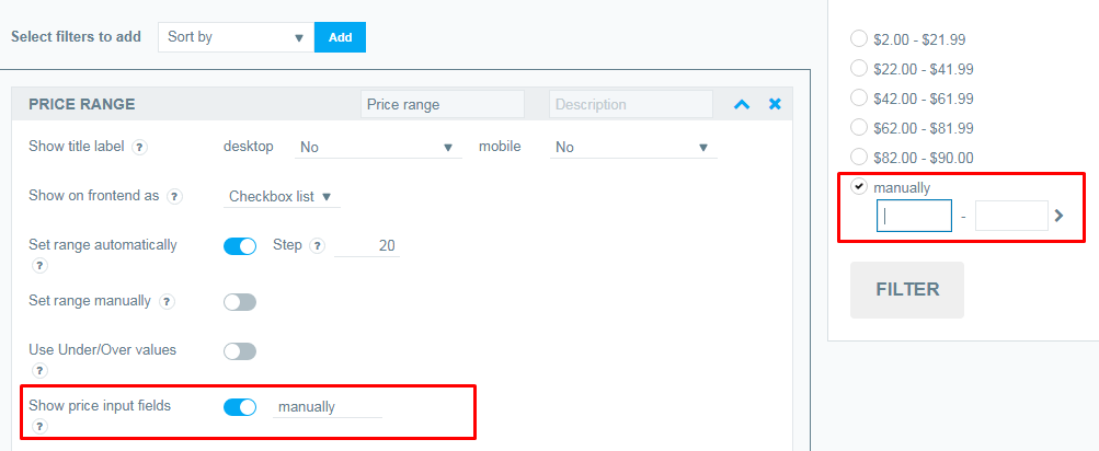 Show price input fields