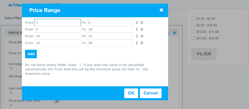 price range filter