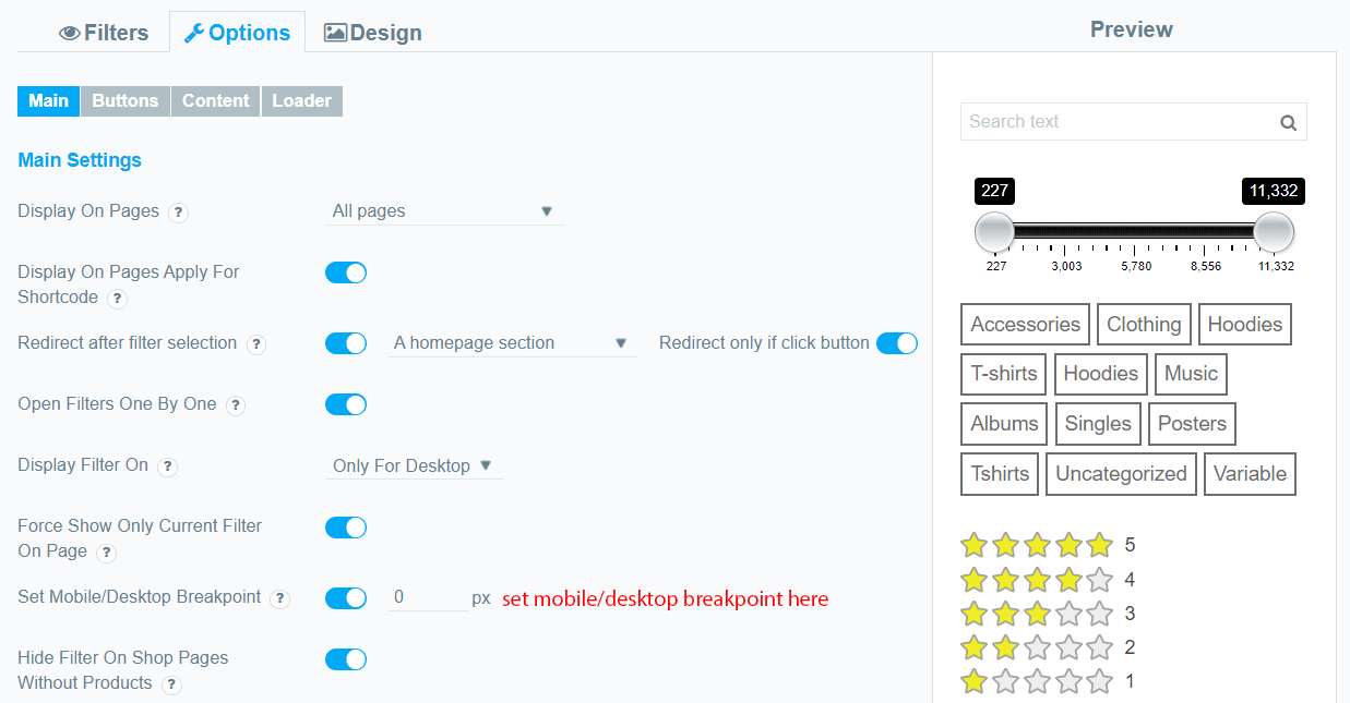 Main settings