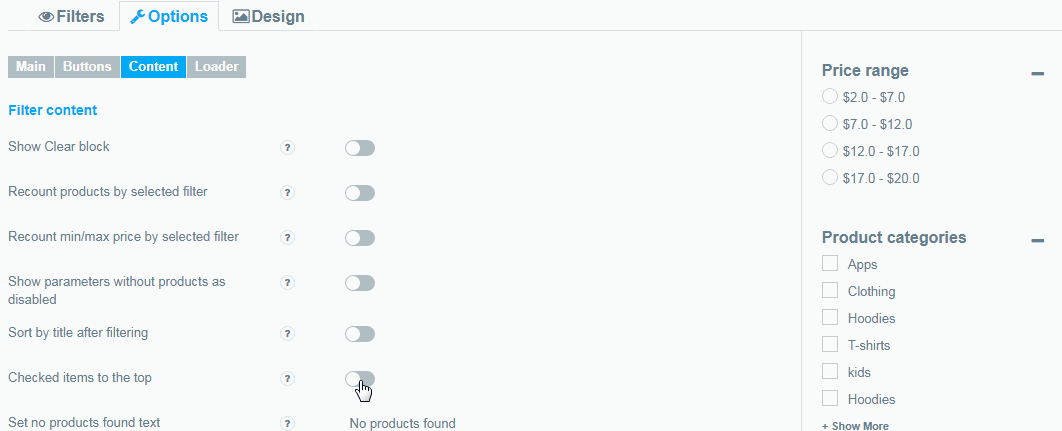 checked items in the top Options tab