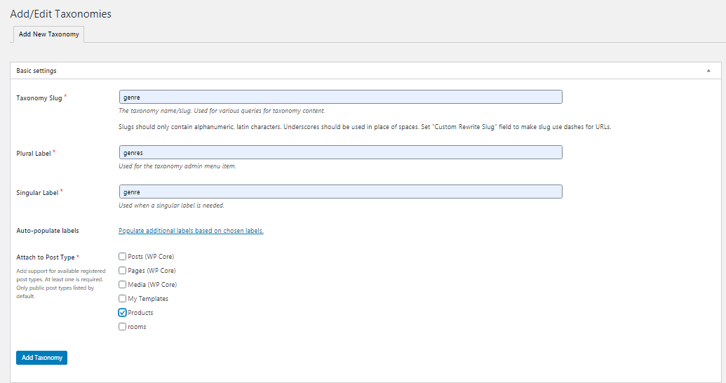 Add Taxonomies