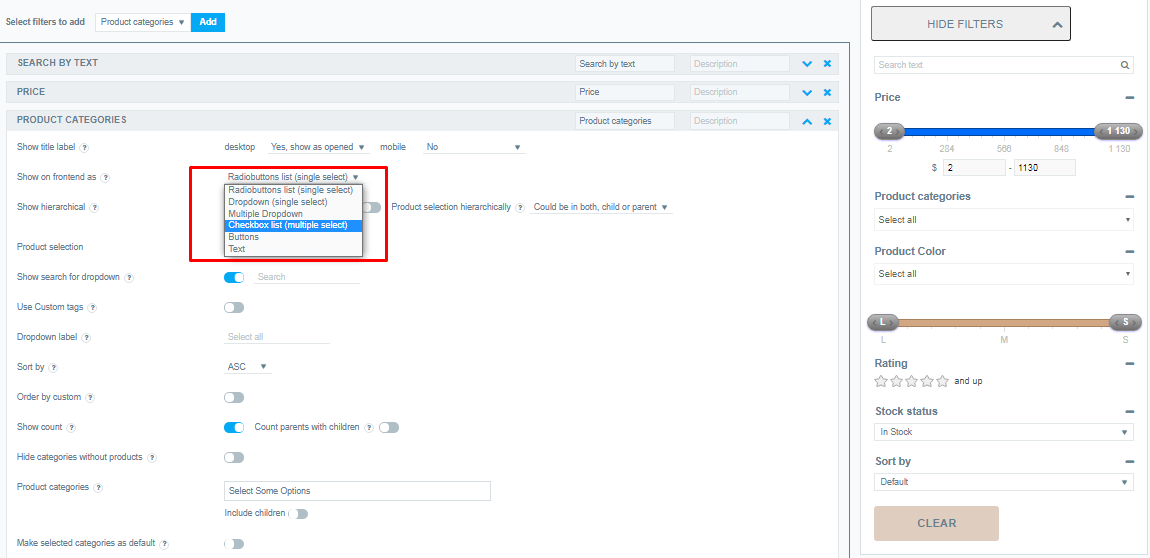 How to create a dropdown filter