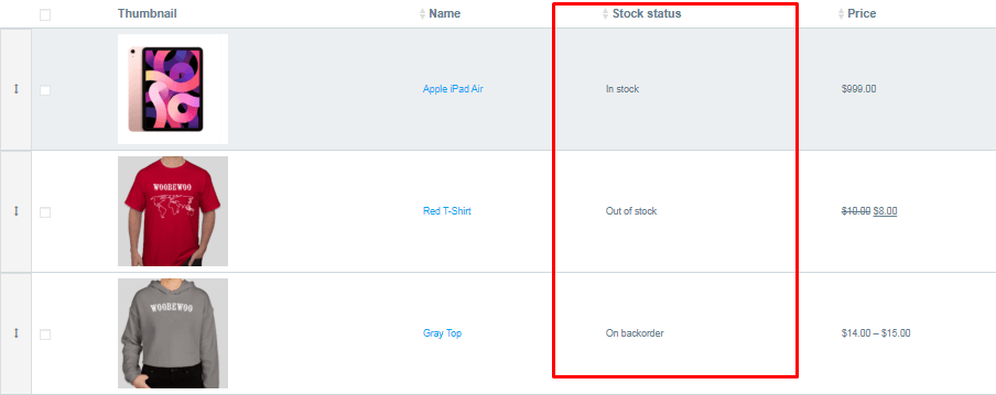 stock status column 