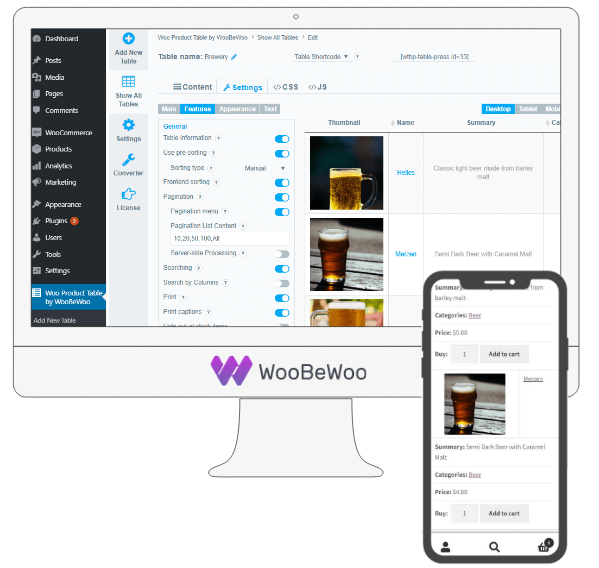 Woocommerce Product Table by WoobeWoo