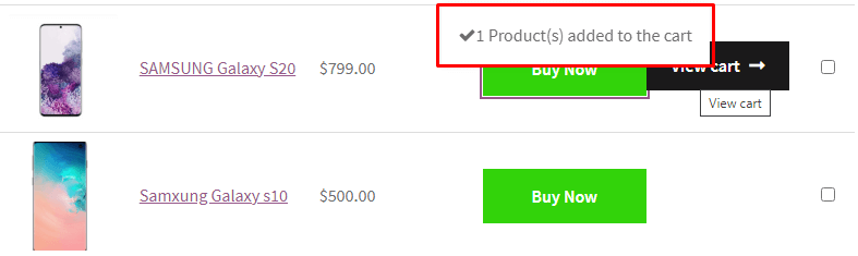 message after put product to cart