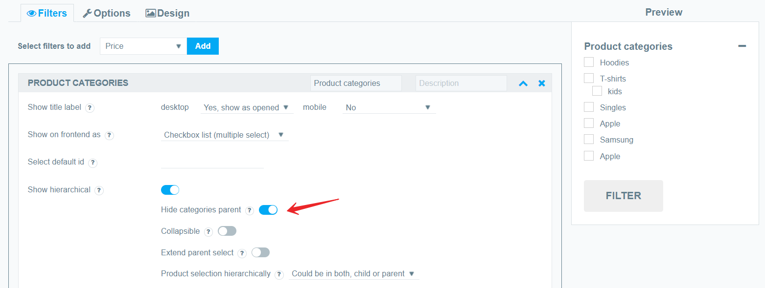 Hide categories parent.
