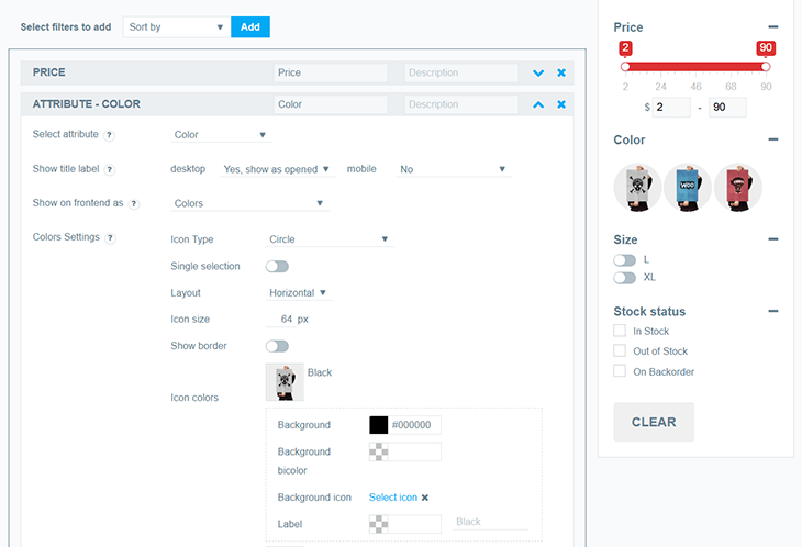 Faceted search filters