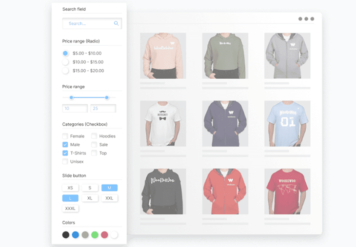 Shop with filter and elementor